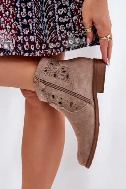 Damskie buty S.Barski Botki Ażurowe|Botki Płaskie*Botki Damskie Ażurowe Na Zamek Beżowe S.Barski HY42-081