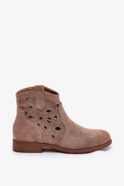 Damskie buty S.Barski Botki Ażurowe|Botki Płaskie*Botki Damskie Ażurowe Na Zamek Beżowe S.Barski HY42-081