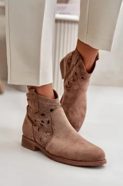 Damskie Damskie buty S.Barski Botki Damskie Ażurowe Na Zamek Brązowe S.Barski HY42-081