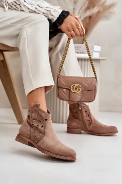 Damskie Damskie buty S.Barski Botki Damskie Ażurowe Na Zamek Brązowe S.Barski HY42-081