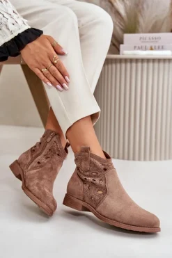 Damskie Damskie buty S.Barski Botki Damskie Ażurowe Na Zamek Brązowe S.Barski HY42-081