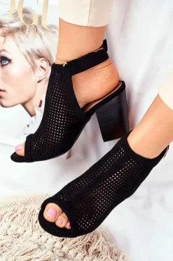 Hot Boto Botki Damskie Ażurowe Peep Toe Czarne Paradise