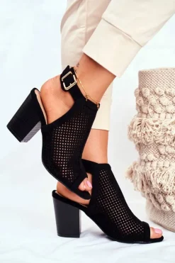 Hot Boto Botki Damskie Ażurowe Peep Toe Czarne Paradise