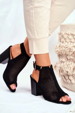 Hot Boto Botki Damskie Ażurowe Peep Toe Czarne Paradise