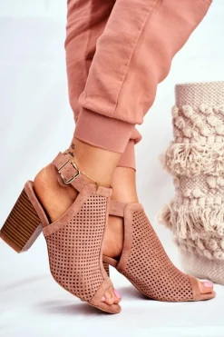 Damskie Boto Botki Damskie Ażurowe Peep Toe Różowe Paradise