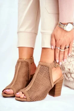 Boto Botki Wiosenne|Botki Na Słupku*Botki Damskie Ażurowe Peep Toe Beżowe Paradise