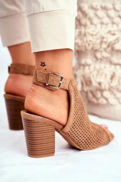 Boto Botki Wiosenne|Botki Na Słupku*Botki Damskie Ażurowe Peep Toe Beżowe Paradise