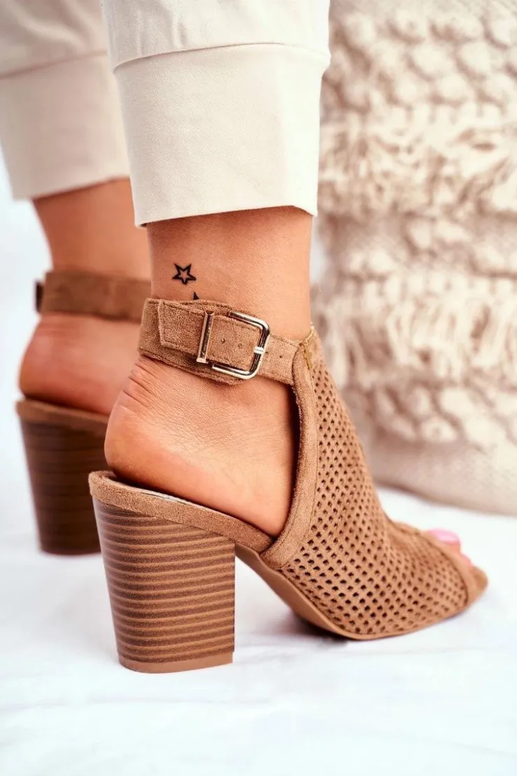 Boto Botki Wiosenne|Botki Na Słupku*Botki Damskie Ażurowe Peep Toe Beżowe Paradise