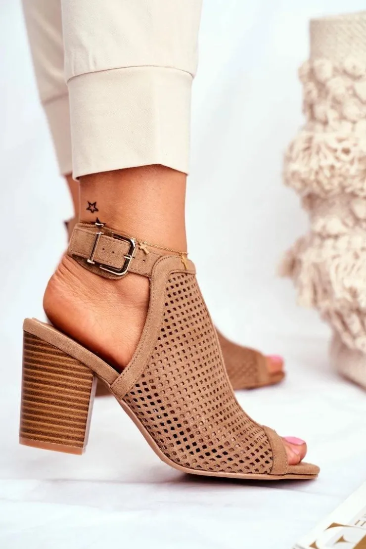 Boto Botki Wiosenne|Botki Na Słupku*Botki Damskie Ażurowe Peep Toe Beżowe Paradise