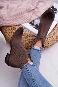 Damskie Boto Botki Damskie Beżowe Skórzane Exquisite 1166