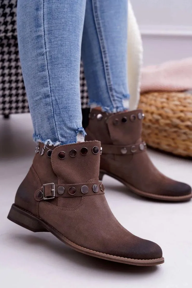 New Boto Botki Damskie Beżowe Welurowe Exquisite 1172