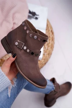 New Boto Botki Damskie Beżowe Welurowe Exquisite 1172