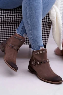 New Boto Botki Damskie Beżowe Welurowe Exquisite 1172