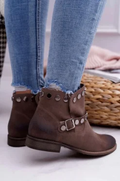 New Boto Botki Damskie Beżowe Welurowe Exquisite 1172