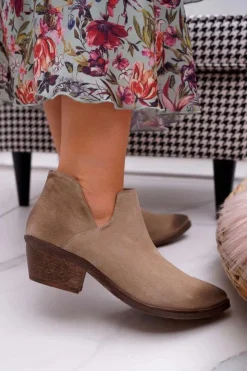 Boto Botki Wiosenne|Brązowe I Beżowe Botki*Botki Damskie Beżowe Wiosenne Skórzane Anabella