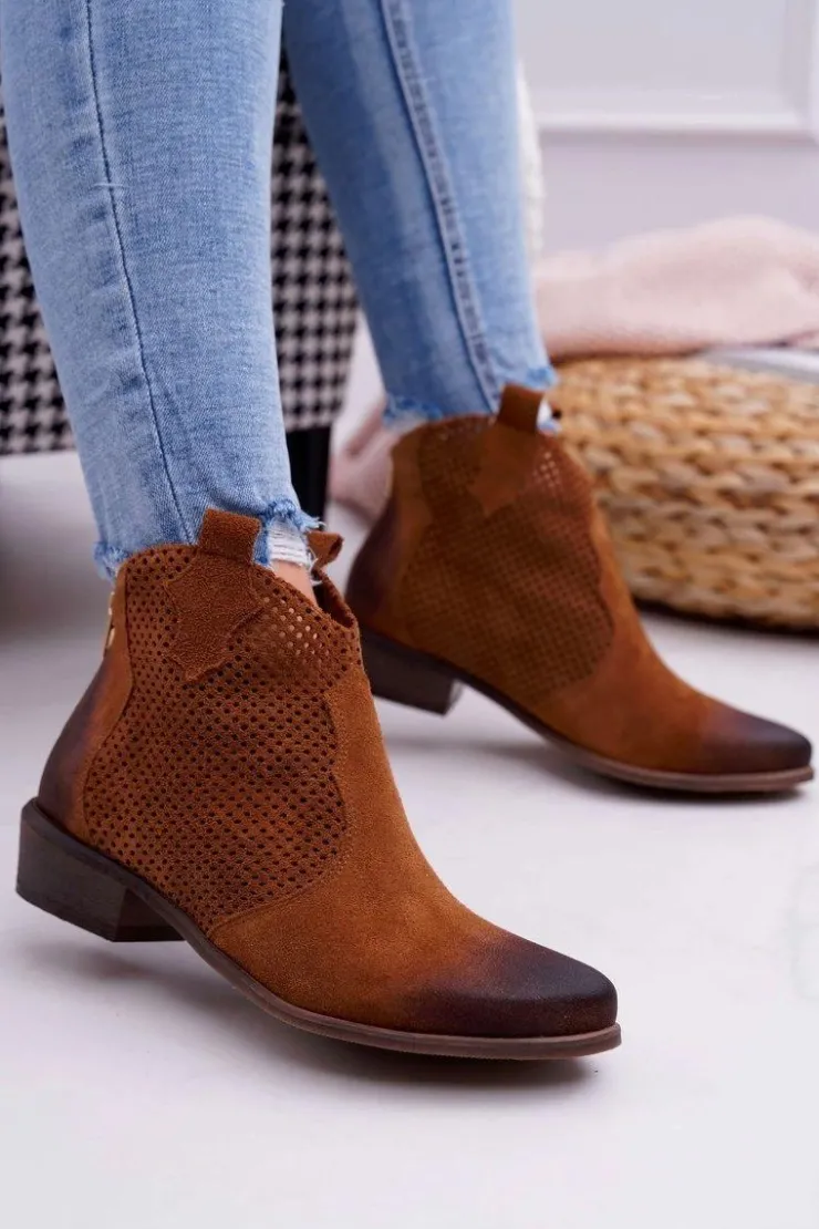 Boto Botki Wiosenne|Brązowe I Beżowe Botki*Botki Damskie Brązowe Skórzane Exquisite 1166