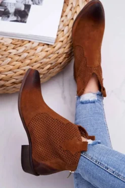 Boto Botki Wiosenne|Brązowe I Beżowe Botki*Botki Damskie Brązowe Skórzane Exquisite 1166