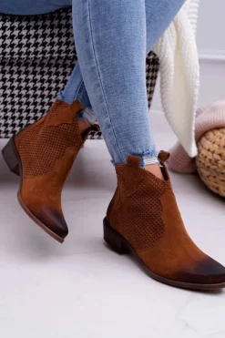 Boto Botki Wiosenne|Brązowe I Beżowe Botki*Botki Damskie Brązowe Skórzane Exquisite 1166