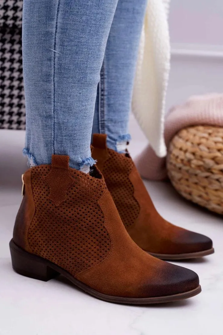 Boto Botki Wiosenne|Brązowe I Beżowe Botki*Botki Damskie Brązowe Skórzane Exquisite 1166