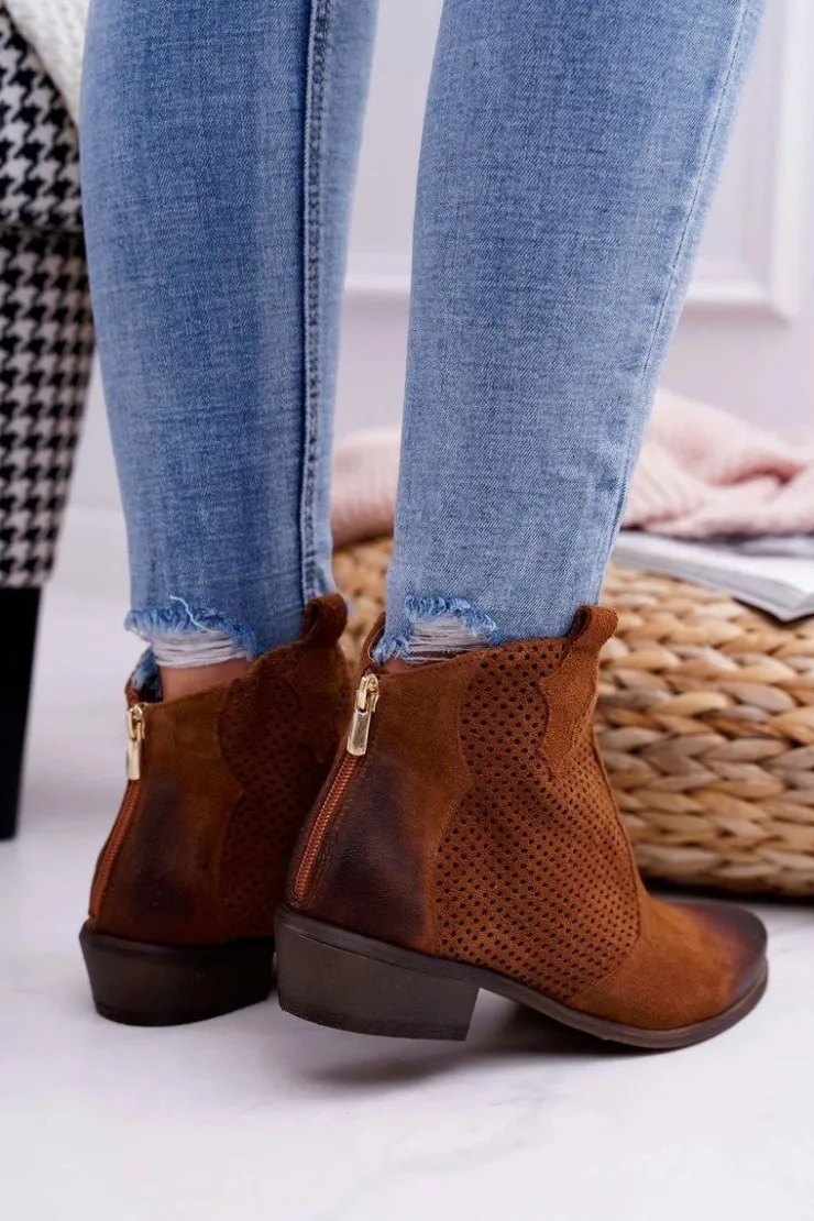 Boto Botki Wiosenne|Brązowe I Beżowe Botki*Botki Damskie Brązowe Skórzane Exquisite 1166