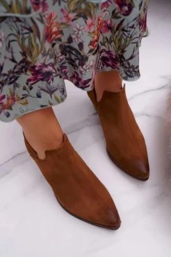 Damskie Boto Botki Damskie Brązowe Wiosenne Skórzane Anabella