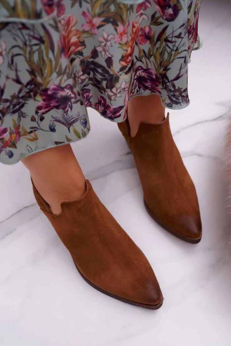 Damskie Boto Botki Damskie Brązowe Wiosenne Skórzane Anabella