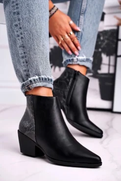 Boto Czarne Botki|Botki Zimowe Damskie*Botki Damskie Ciepłe Czarne Meatown