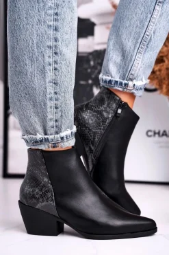 Boto Czarne Botki|Botki Zimowe Damskie*Botki Damskie Ciepłe Czarne Meatown