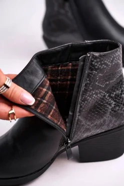 Boto Czarne Botki|Botki Zimowe Damskie*Botki Damskie Ciepłe Czarne Meatown