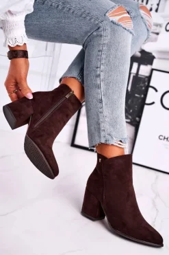 Clearance Buty damskie Vinceza Botki Damskie Ciepłe Eko Zamsz Brązowe So Good