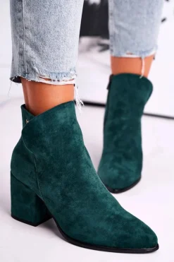 Buty damskie Vinceza Botki Na Słupku|Czarne Botki*Botki Damskie Ciepłe Eko Zamsz Zielone So Good