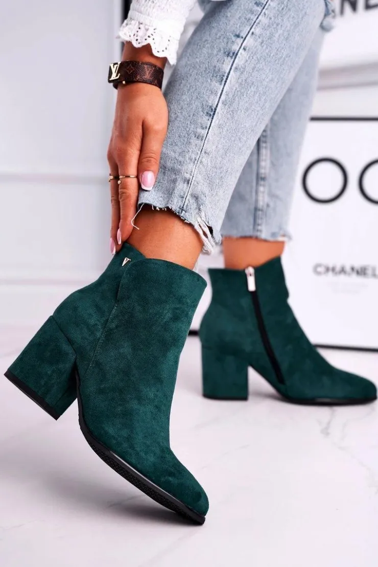 Buty damskie Vinceza Botki Na Słupku|Czarne Botki*Botki Damskie Ciepłe Eko Zamsz Zielone So Good