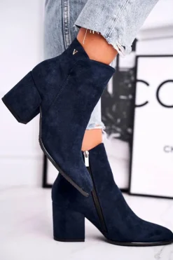 Buty damskie Vinceza Botki Na Słupku|Czarne Botki*Botki Damskie Ciepłe Eko Zamsz Granatowe So Good