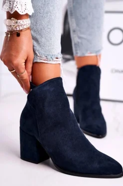 Buty damskie Vinceza Botki Na Słupku|Czarne Botki*Botki Damskie Ciepłe Eko Zamsz Granatowe So Good