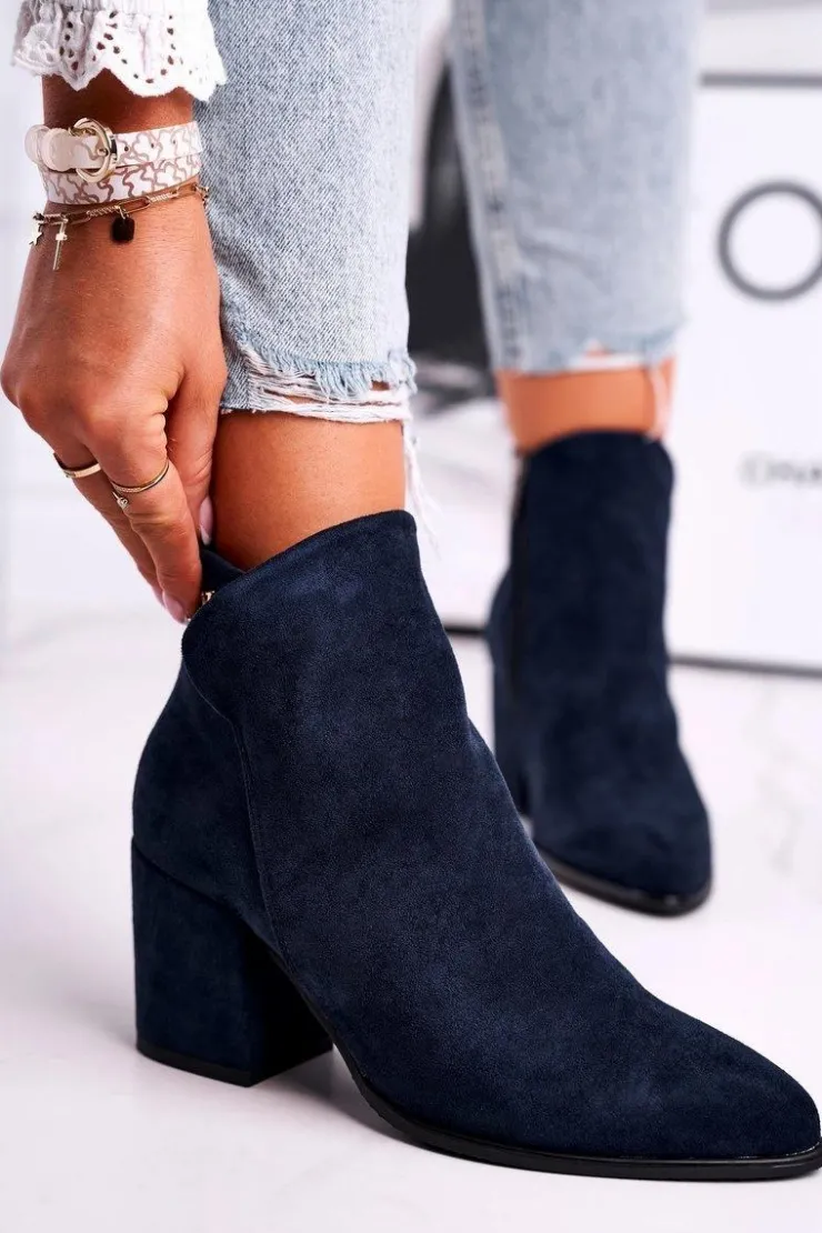 Buty damskie Vinceza Botki Na Słupku|Czarne Botki*Botki Damskie Ciepłe Eko Zamsz Granatowe So Good