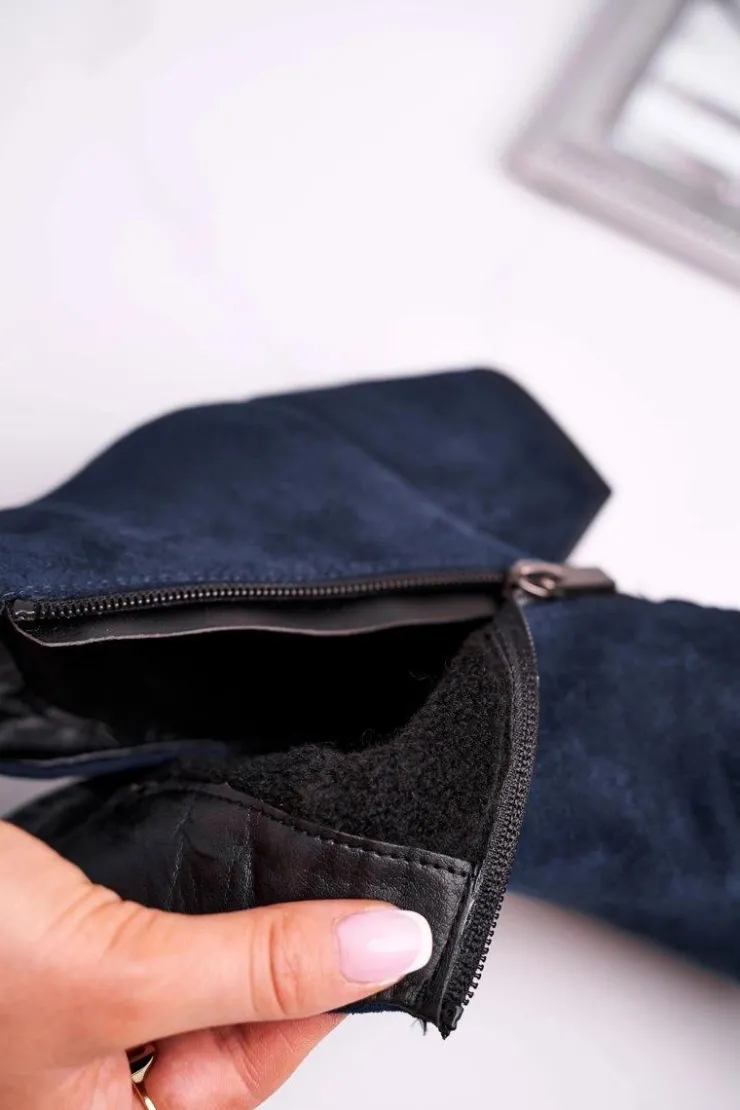 Buty damskie Vinceza Botki Na Słupku|Czarne Botki*Botki Damskie Ciepłe Eko Zamsz Granatowe So Good