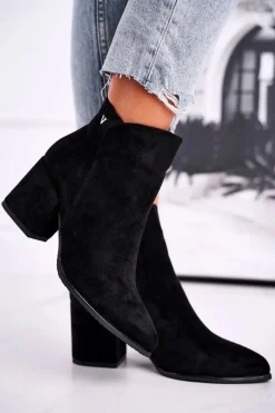 Damskie Buty damskie Vinceza Botki Damskie Ciepłe Eko Zamsz Czarne So Good