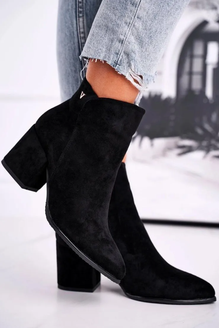 Damskie Buty damskie Vinceza Botki Damskie Ciepłe Eko Zamsz Czarne So Good