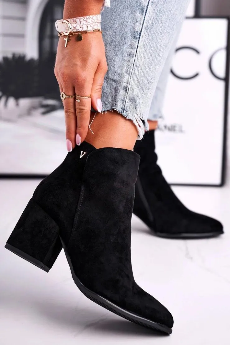 Damskie Buty damskie Vinceza Botki Damskie Ciepłe Eko Zamsz Czarne So Good