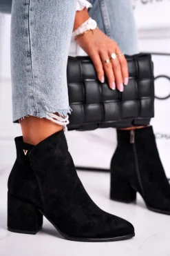 Damskie Buty damskie Vinceza Botki Damskie Ciepłe Eko Zamsz Czarne So Good