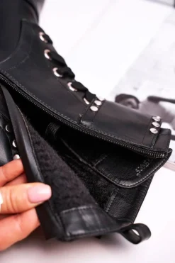 Damskie Boto Botki Damskie Ciepłe Srebrne Nity Czarne Freed