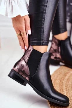 Damskie buty S.Barski Czarne Botki|Botki Zimowe Damskie*Botki Damskie Ciepłe Sztyblety Płaski Obcas Czarne Dibbo