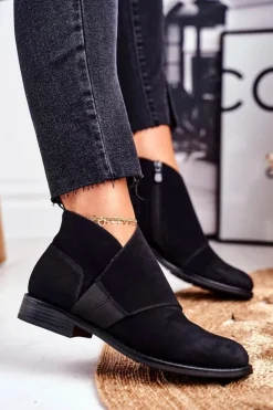 Damskie Damskie buty S.Barski Botki Damskie Ciepłe Sztyblety Płaski Obcas Czarne Sirro