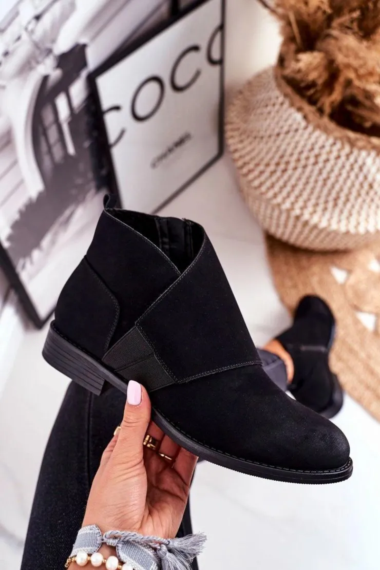 Damskie Damskie buty S.Barski Botki Damskie Ciepłe Sztyblety Płaski Obcas Czarne Sirro