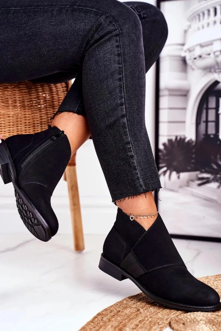 Damskie Damskie buty S.Barski Botki Damskie Ciepłe Sztyblety Płaski Obcas Czarne Sirro