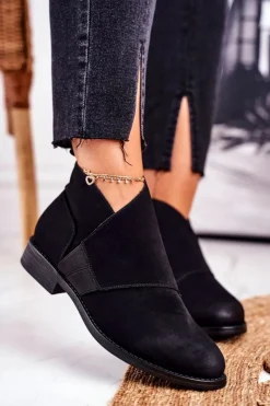 Damskie Damskie buty S.Barski Botki Damskie Ciepłe Sztyblety Płaski Obcas Czarne Sirro