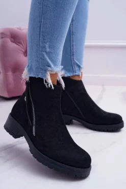 Sale Boto Botki Damskie Ciepłe Zamszowe Dwa Suwaki Czarne Ohoo