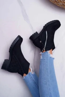 Sale Boto Botki Damskie Ciepłe Zamszowe Dwa Suwaki Czarne Ohoo