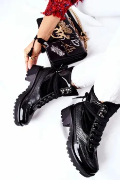 Damskie Boto Botki Damskie Czarne Katanie