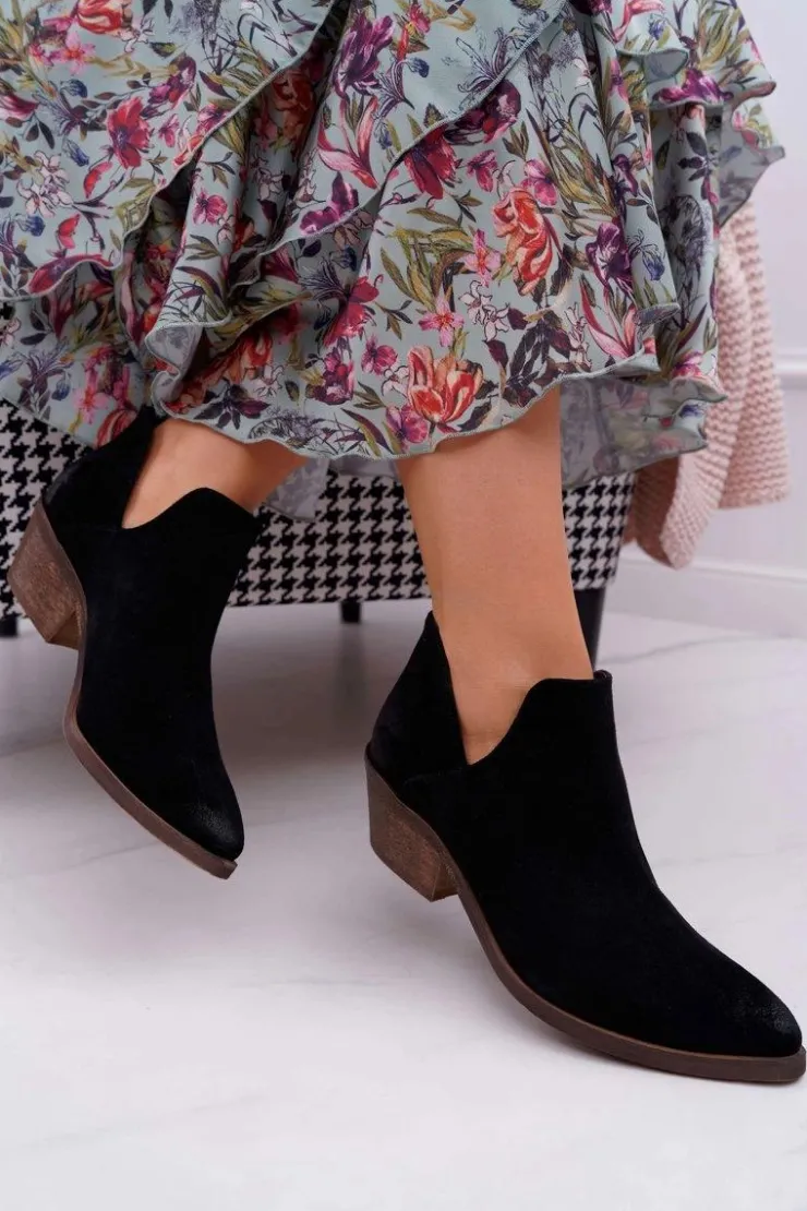 Discount Boto Botki Damskie Czarne Wiosenne Skórzane Anabella